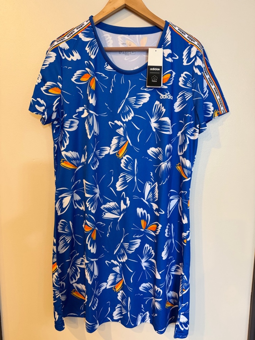 NWT Farm Rio x Adidas Blue Butterfly Retro Ringer Mini T-Shirt Dress XL - Picture 3 of 15